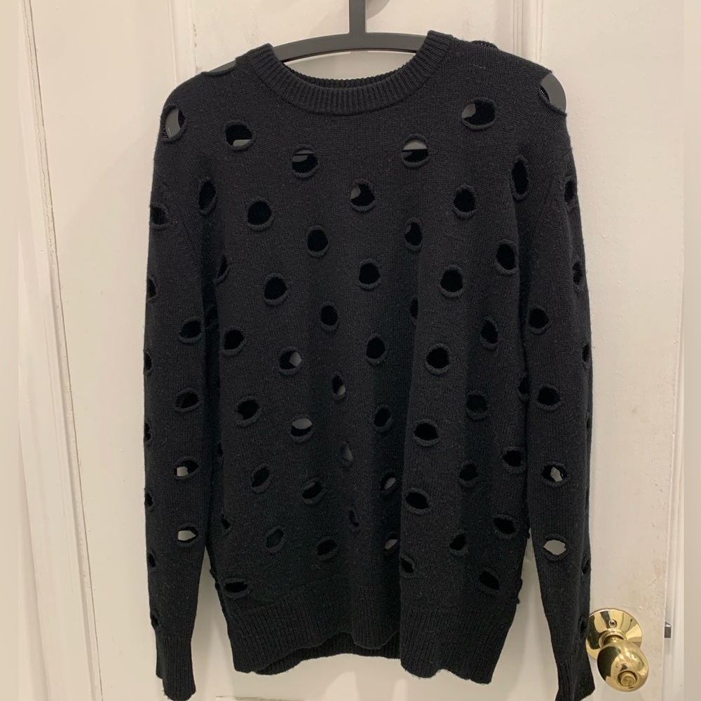 EACH x OTHER black merino wool distressed crew neck sweater. Size Medium
